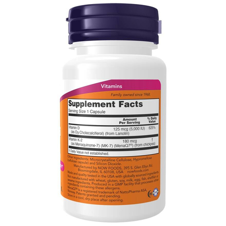 Now Foods Mega D-3 5000 iu MK-7 180 mcg 120 veg kapsúl