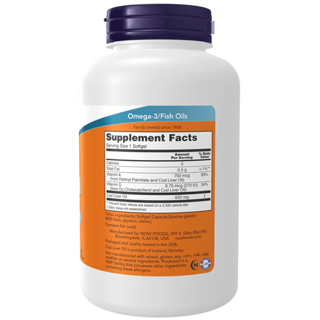 Now Foods Cod Liver Oil 650 mg 250 kapsúl