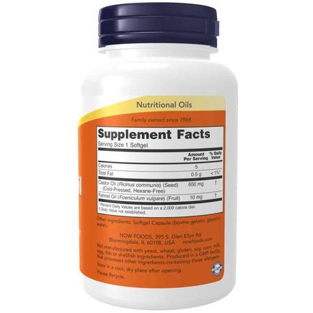 Now Foods Ricinový Olej (Castor Oil) 650 mg 120 kapsúl