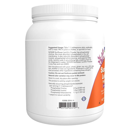 Now Foods Sunflower Lecithin Pure Powder 454 g