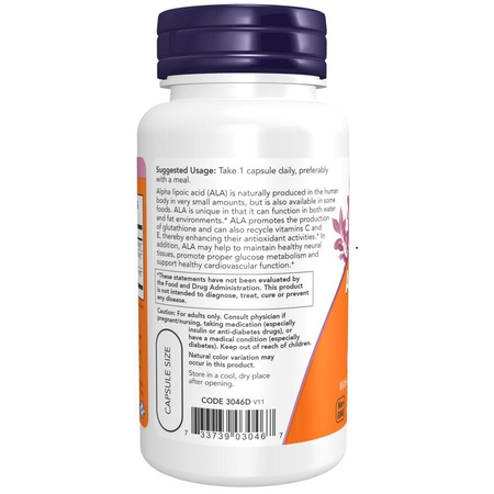 Now Foods Kyselina Alfa Lipoová 600 mg Extra Strength 60 kapsúl