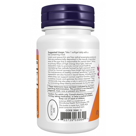 Now Foods Luteín 25 mg Zeaxantín 5mg 60 kapsúl