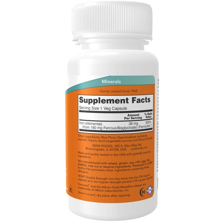 Now Foods Iron 36 mg Double Strength 90 kapsúl