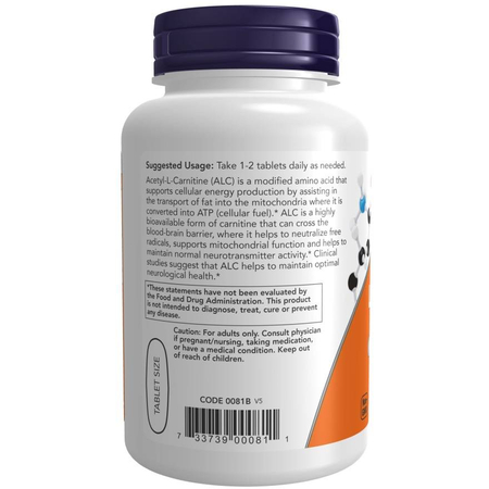 Now Foods Acetyl-L-Carnitine 750 mg 90 tabliet