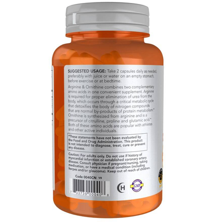 Now Foods Arginine 500 mg Ornithine 250 mg 100 kapsúl