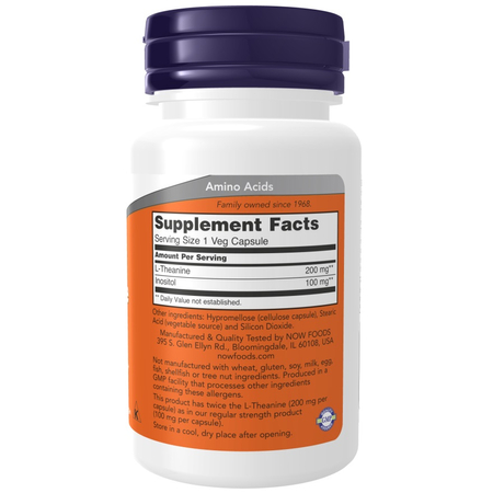 Now Foods L-Theanine 200 mg Double Strength 60 kapsúl