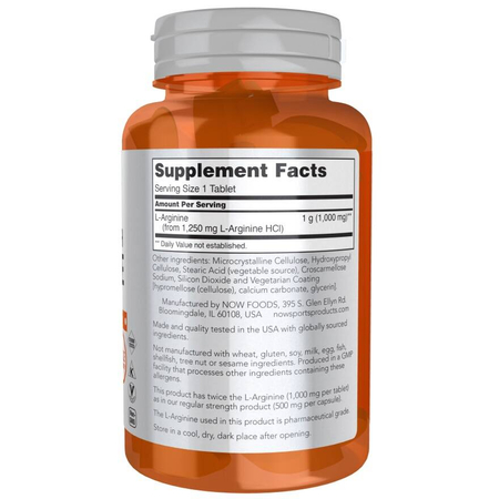 Now Foods L-Arginine 1000 mg Double Strength 60 tabliet