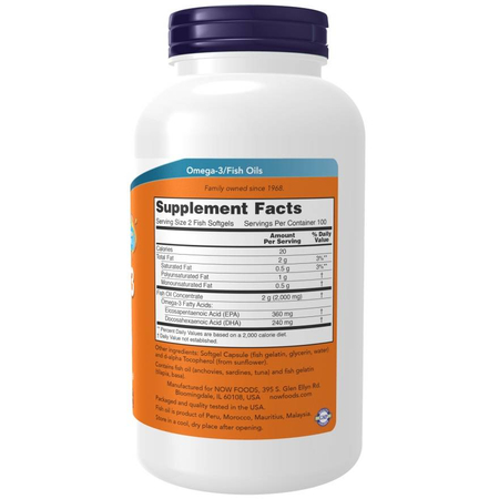Now Foods Omega-3 Fish Oil (Fish Gelatin) 200 kapsúl