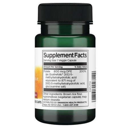 Swanson Kyselina Listová Quatrefolic 800 mcg 30 kapsúl