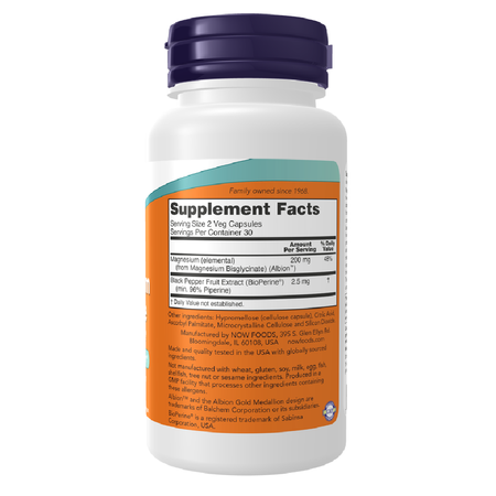 Now Foods Magnesium Glycinate a BioPerine 180 veg kapsúl
