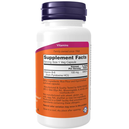 Now Foods Vitamín B6 100 mg 250 kapsúl