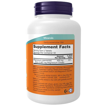 Now Foods Magnesium Citrate 200 mg 100 tabliet
